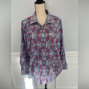 Talbots Plus Size Women’s Button Up Paisley Long Sleeve 100% Cotton Size XL
